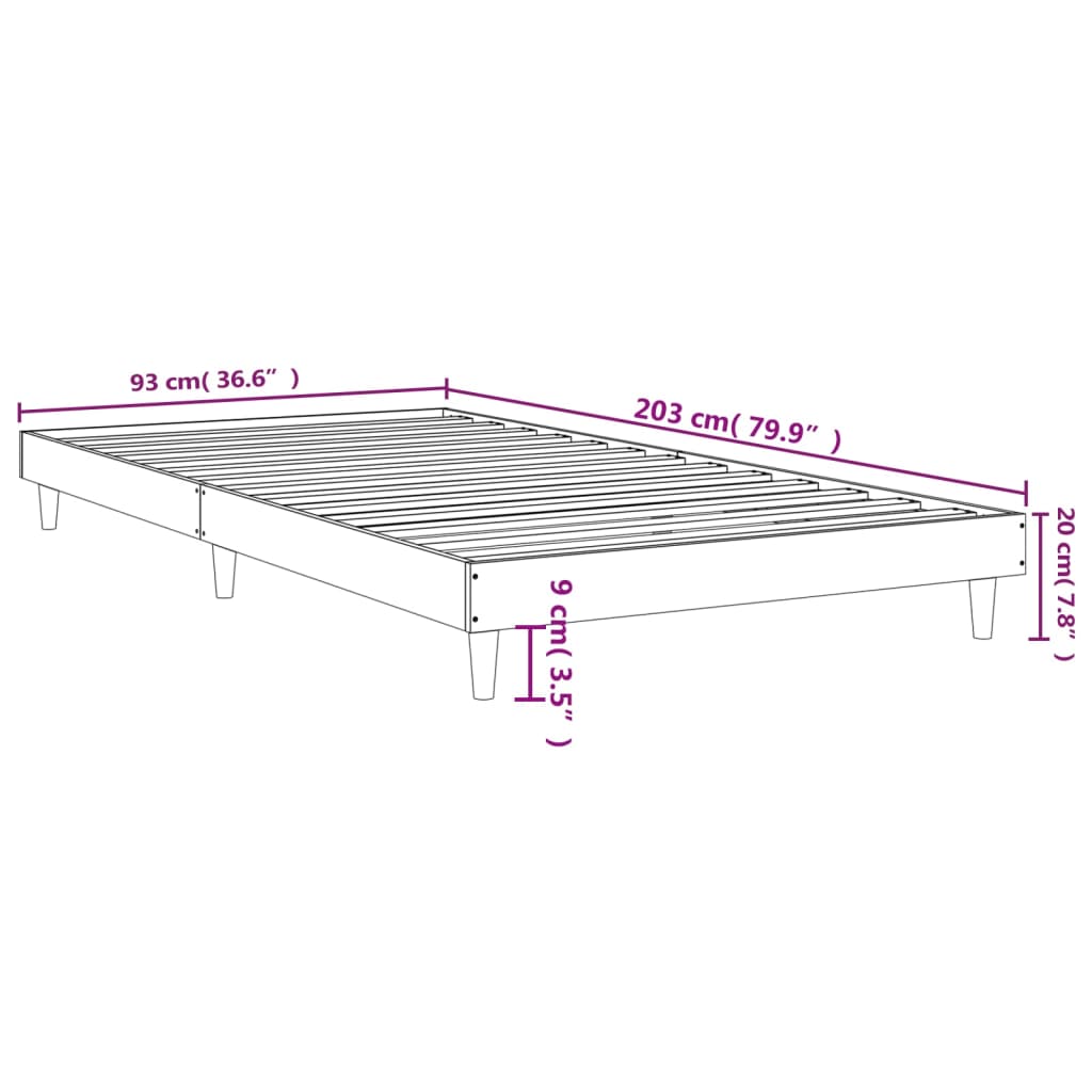 vidaXL Bedframe bewerkt hout bruin eikenkleur 90x200 cm