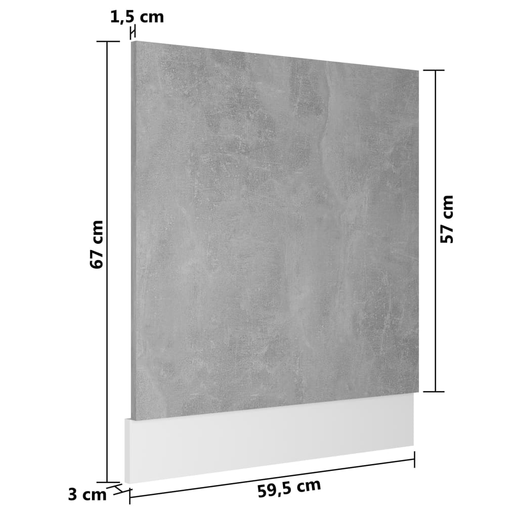 vidaXL Vaatwasserpaneel 59,5x3x67 cm spaanplaat betongrijs