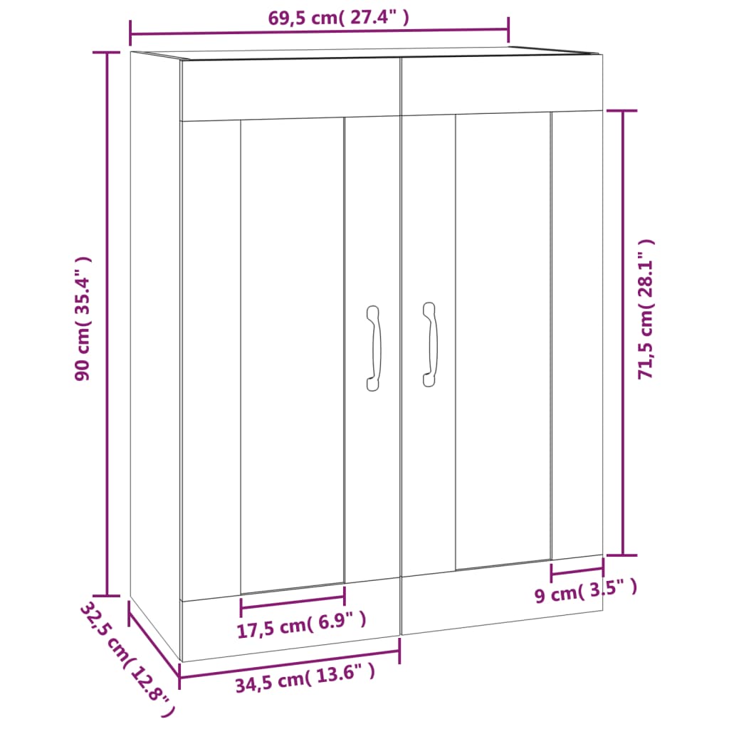 vidaXL Hangkast 69,5x32,5x90 cm gerookt eikenkleurig