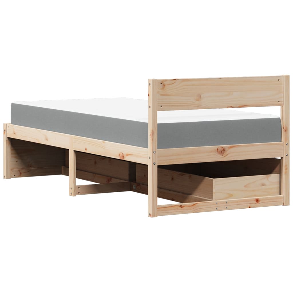 vidaXL Bed met lades en matras massief grenenhout 90x200 cm