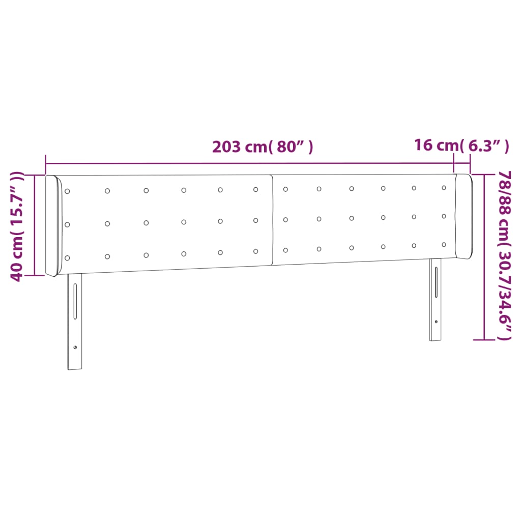 vidaXL Hoofdbord LED 203x16x78/88 cm stof donkergrijs