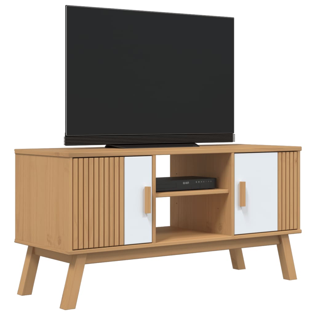 vidaXL Tv-meubel OLDEN 114x43x57 cm massief grenenhout wit en bruin