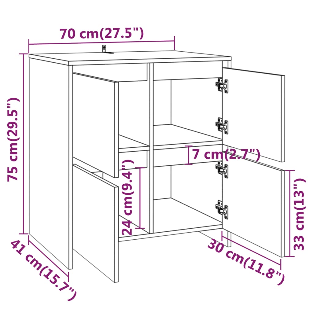 vidaXL Dressoir 70x41x75 cm bewerkt hout zwart