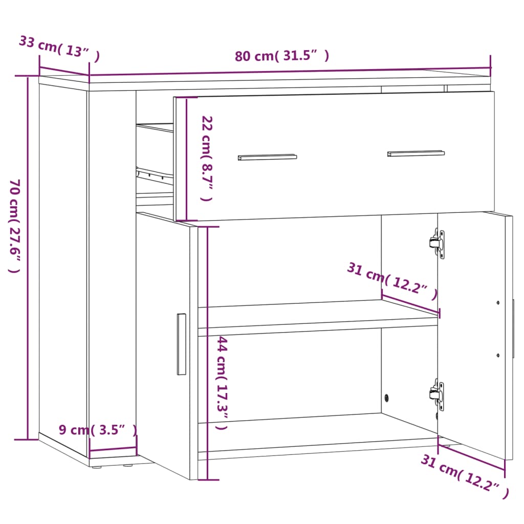 vidaXL Dressoir 80x33x70 cm bewerkt hout betongrijs