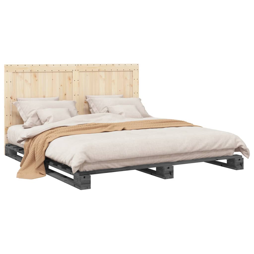 vidaXL Bedframe met hoofdbord massief grenenhout grijs 180x200 cm