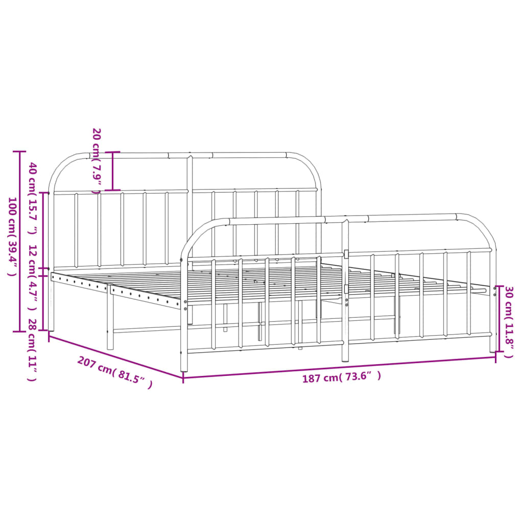 vidaXL Bedframe met voetbord zonder matras metaal zwart 180x200 cm