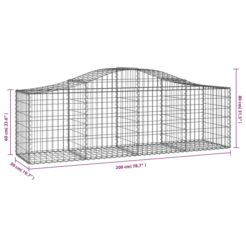 vidaXL Schanskorven 9 st gewelfd 200x50x60/80 cm gegalvaniseerd ijzer