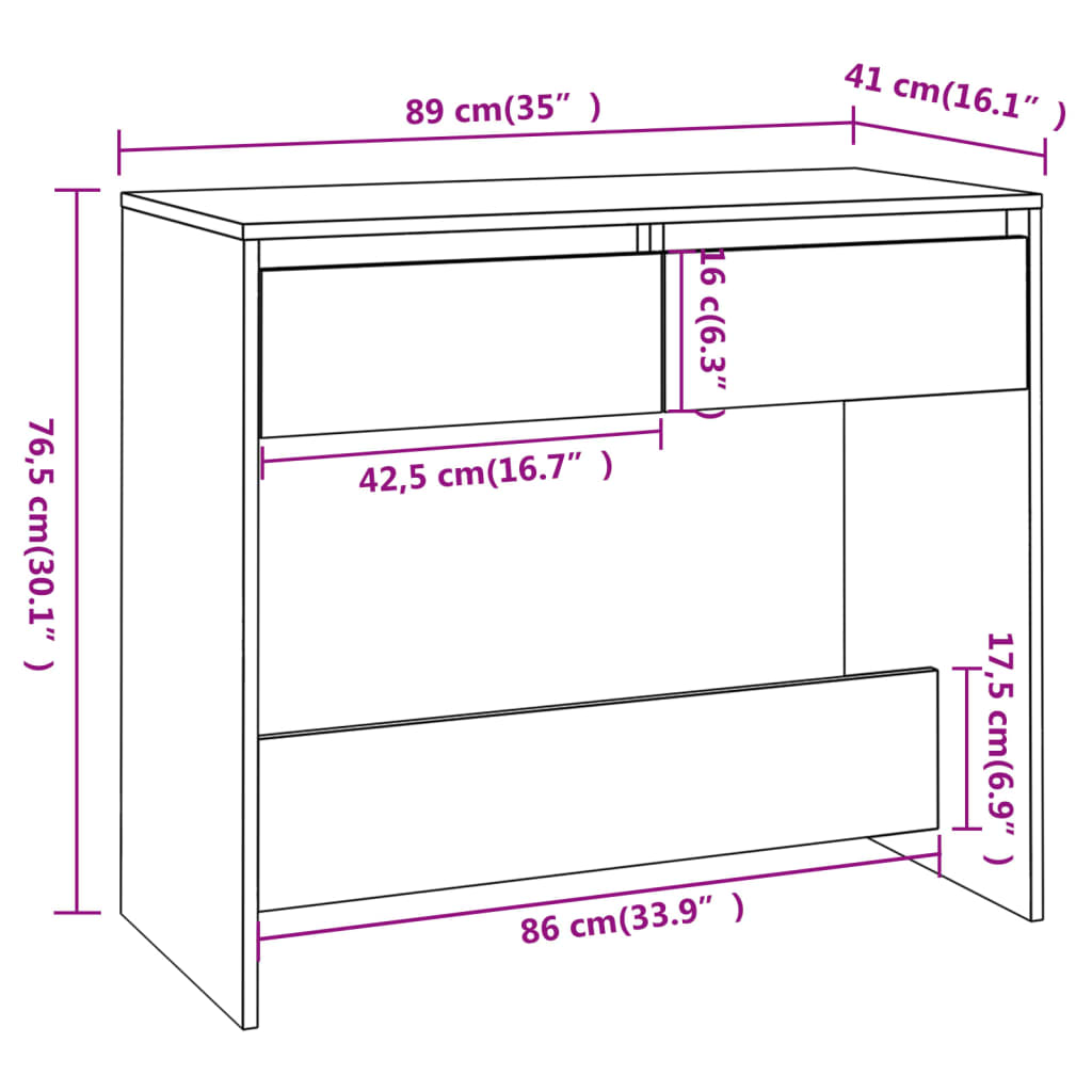 vidaXL Wandtafel 89x41x76,5 cm bewerkt hout gerookt eikenkleurig