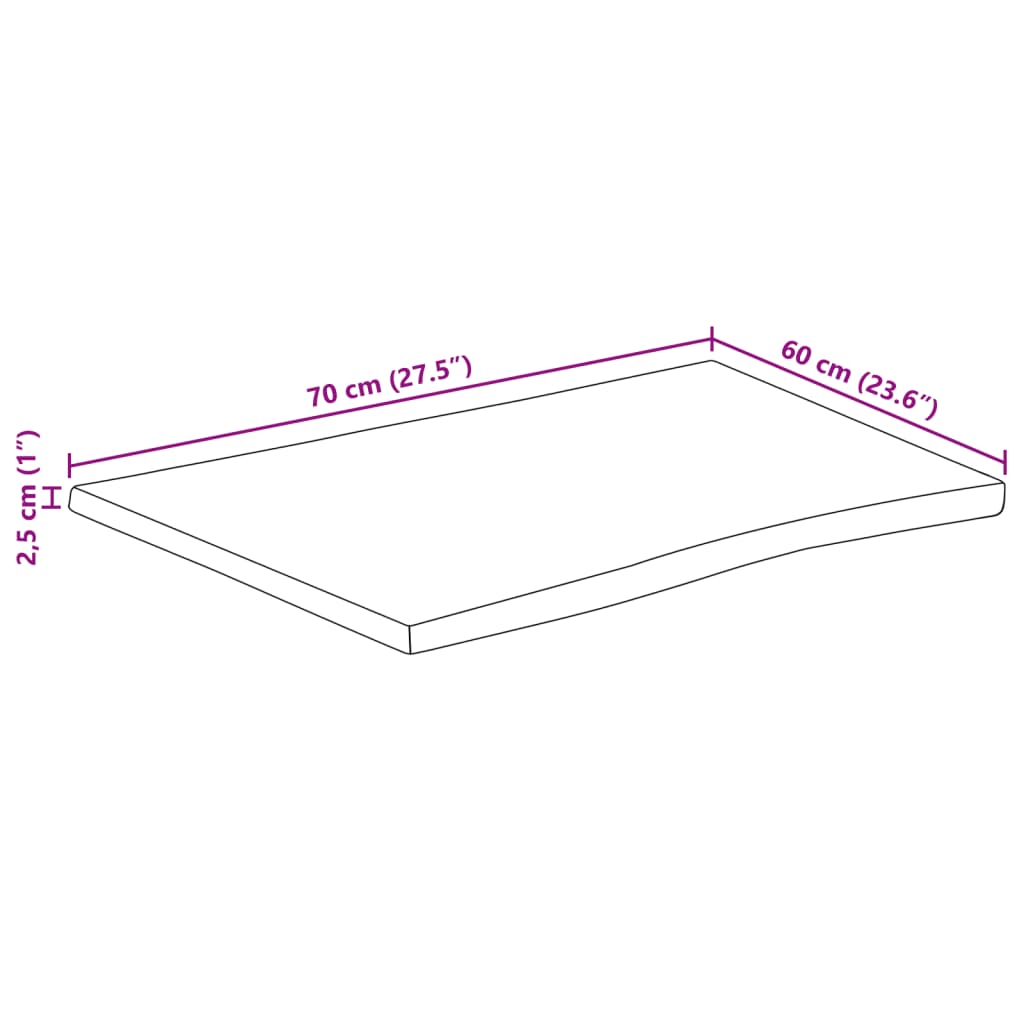 vidaXL Tafelblad met natuurlijke rand 70x60x2,5 cm massief mangohout