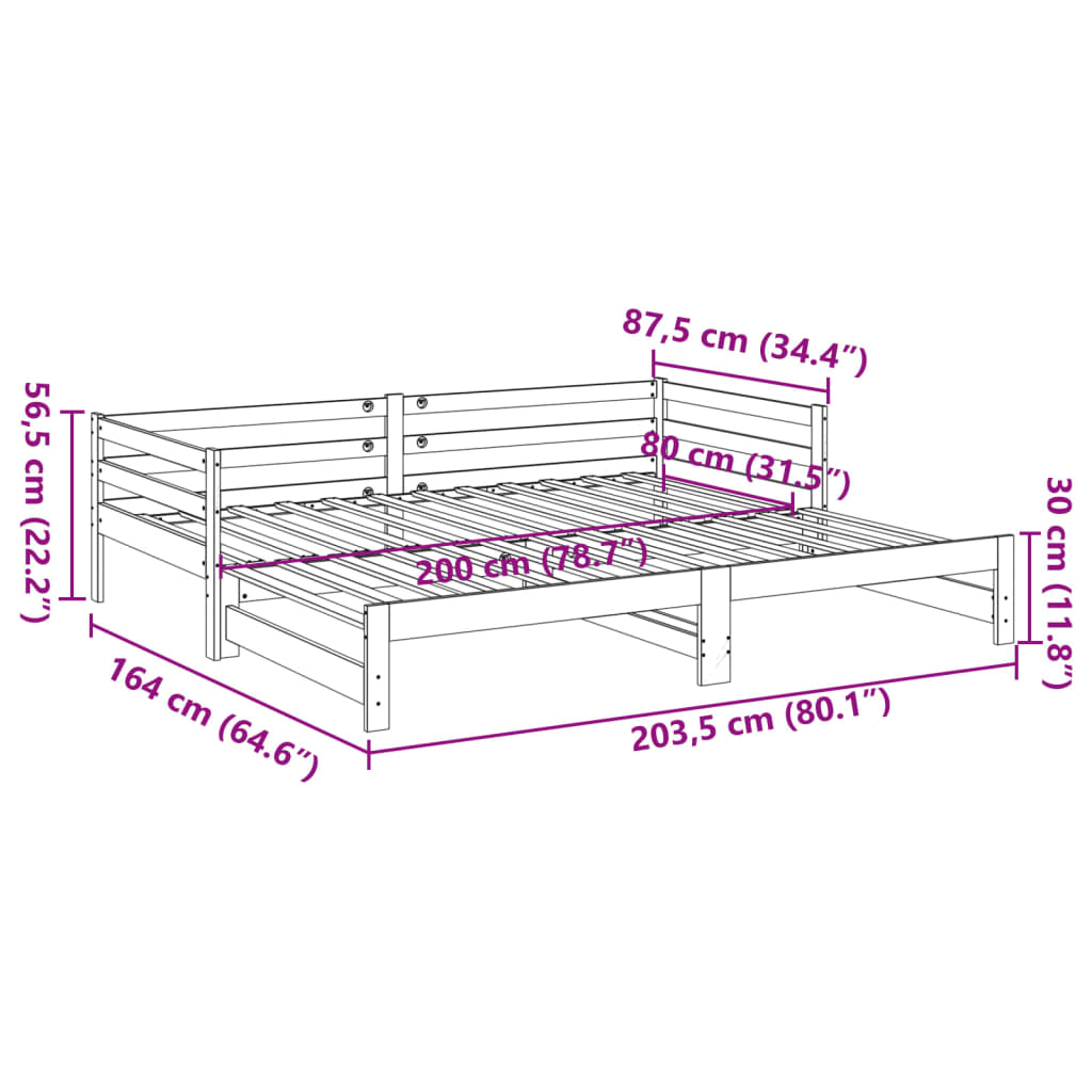 vidaXL Slaapbank met onderschuifbed 80x200 cm massief grenenhout