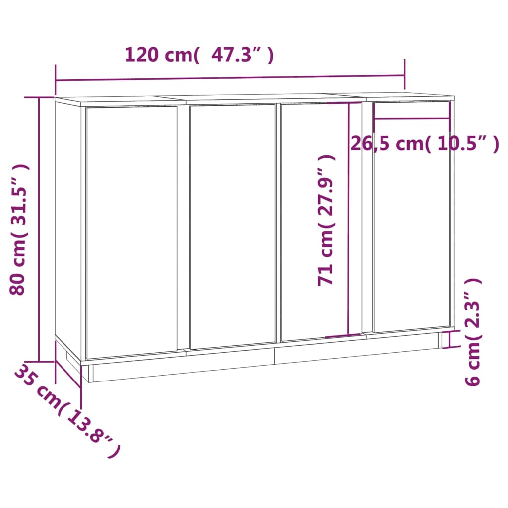 vidaXL Dressoir 120x35x80 cm massief grenenhout zwart