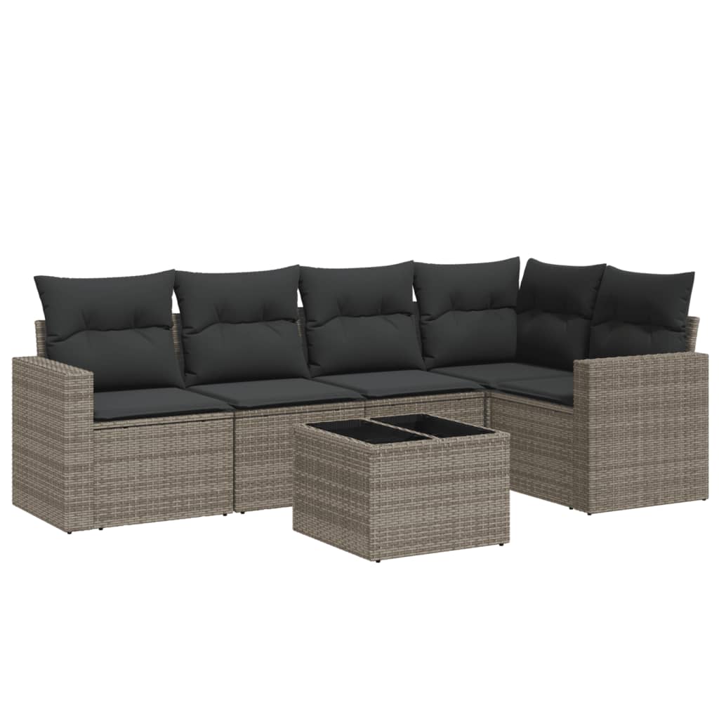 vidaXL 6-delige Loungeset met kussens poly rattan grijs