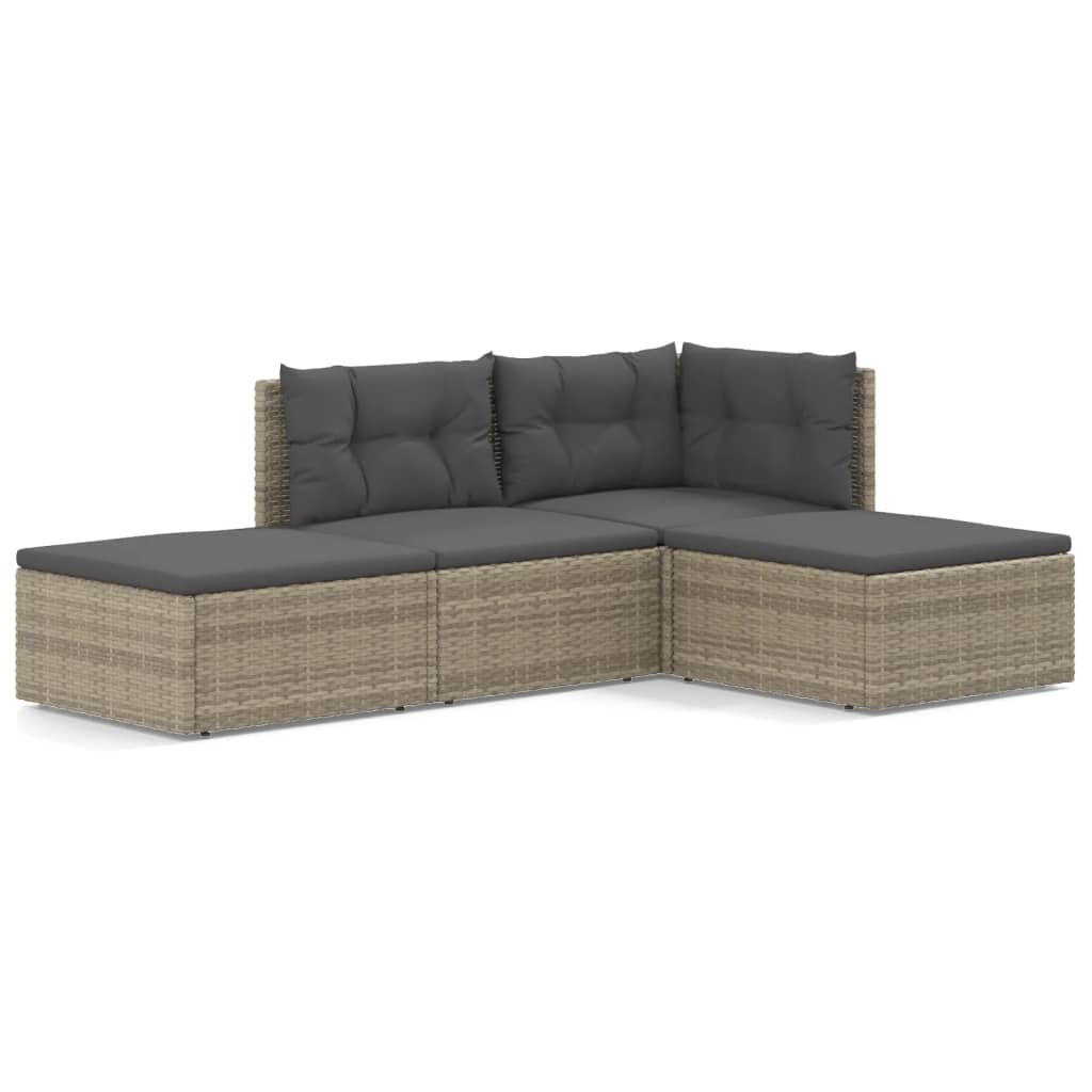 vidaXL 4-delige Loungeset met kussens poly rattan grijs