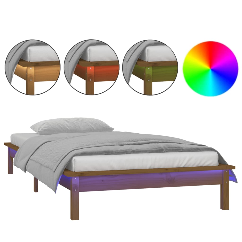 vidaXL Bedframe LED massief hout honingbruin 100x200 cm