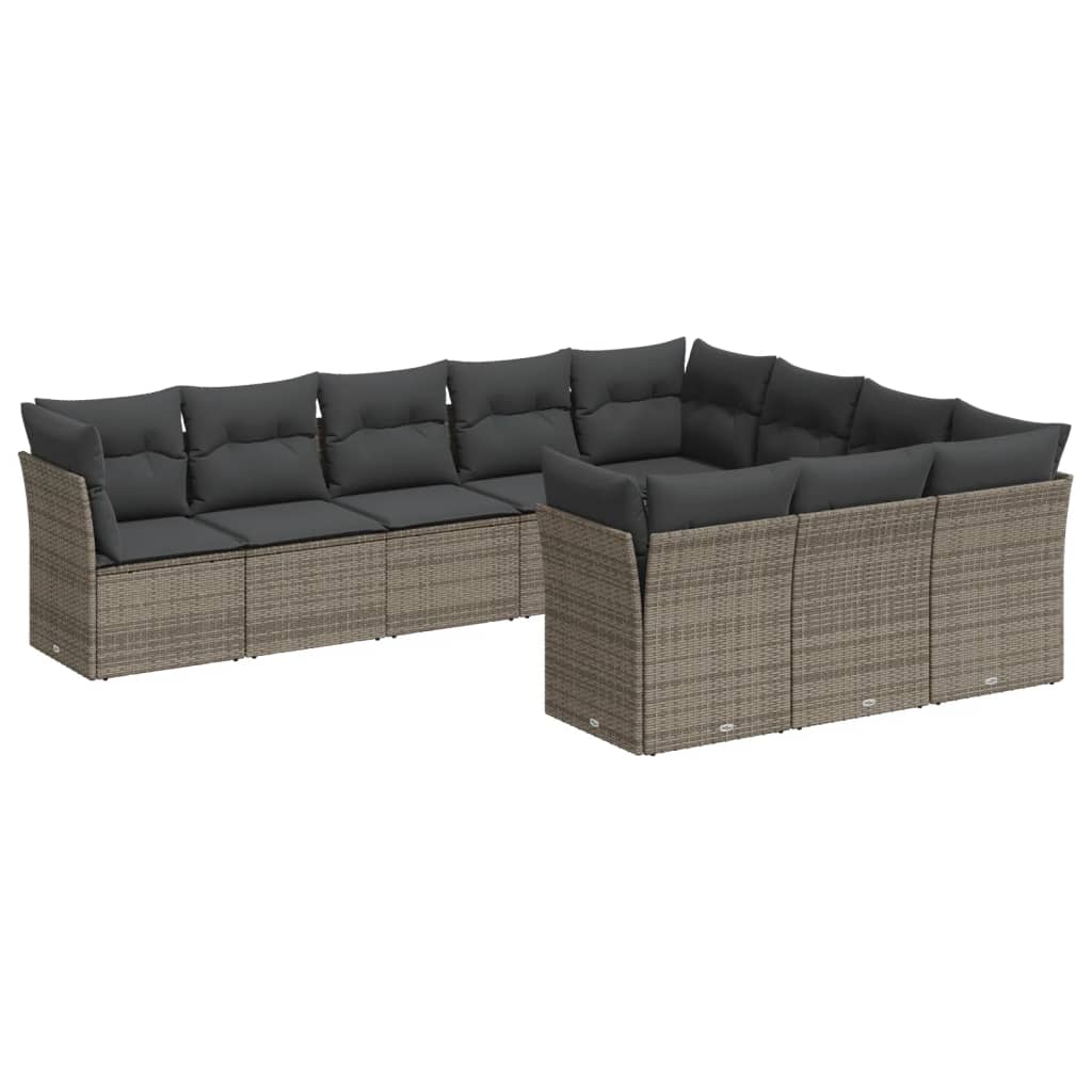 vidaXL 10-delige Loungeset met kussens poly rattan grijs