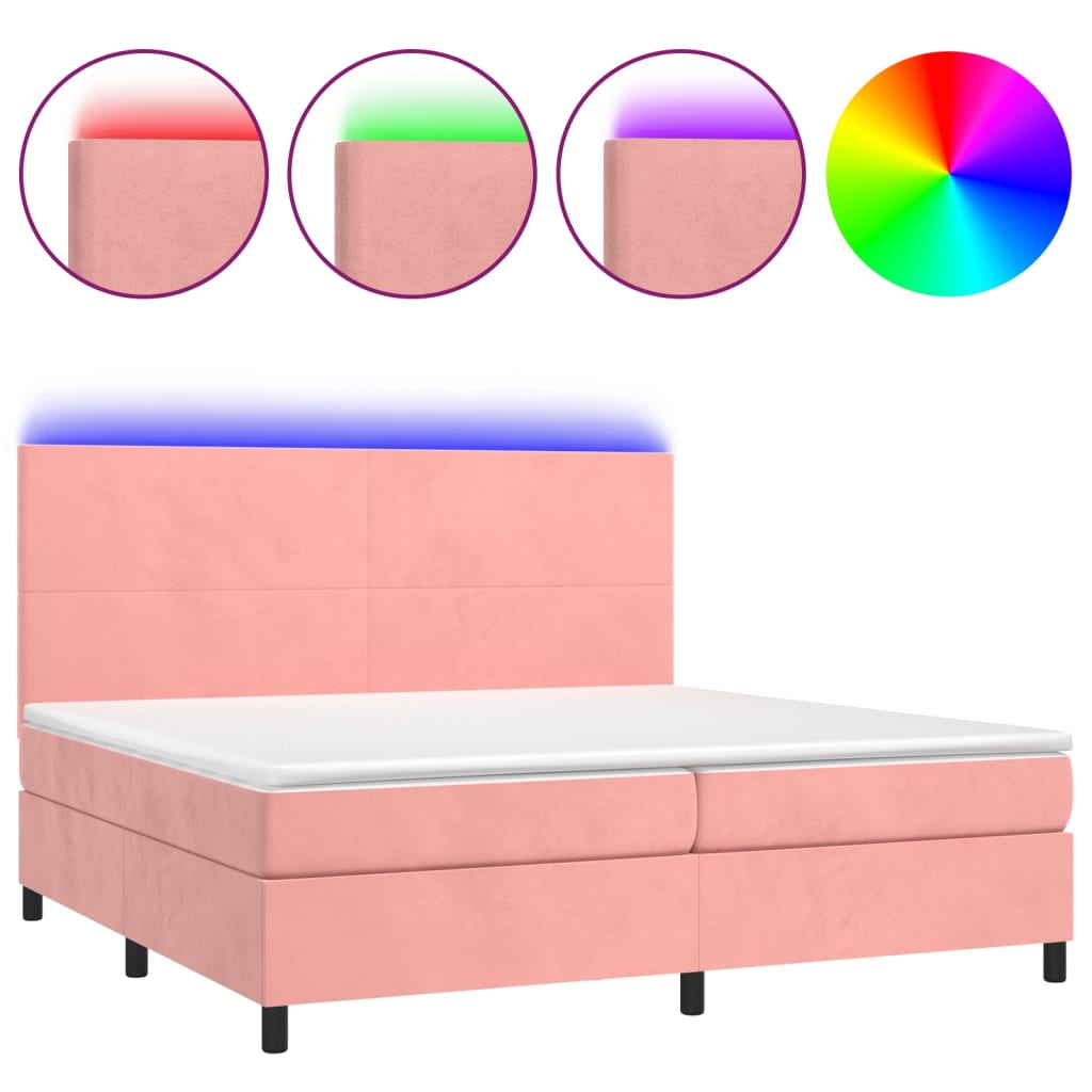 vidaXL Boxspring met matras en LED fluweel roze 200x200 cm