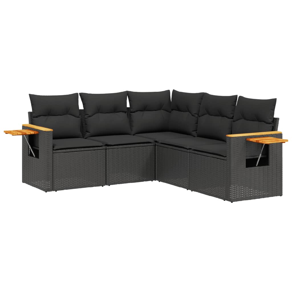 vidaXL 5-delige Loungeset met kussens poly rattan zwart