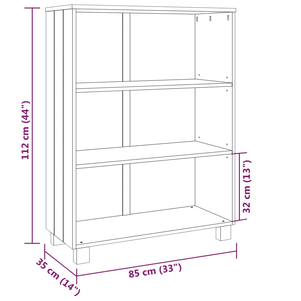 vidaXL Boekenkast HAMAR 85x35x112 cm massief grenenhout lichtgrijs