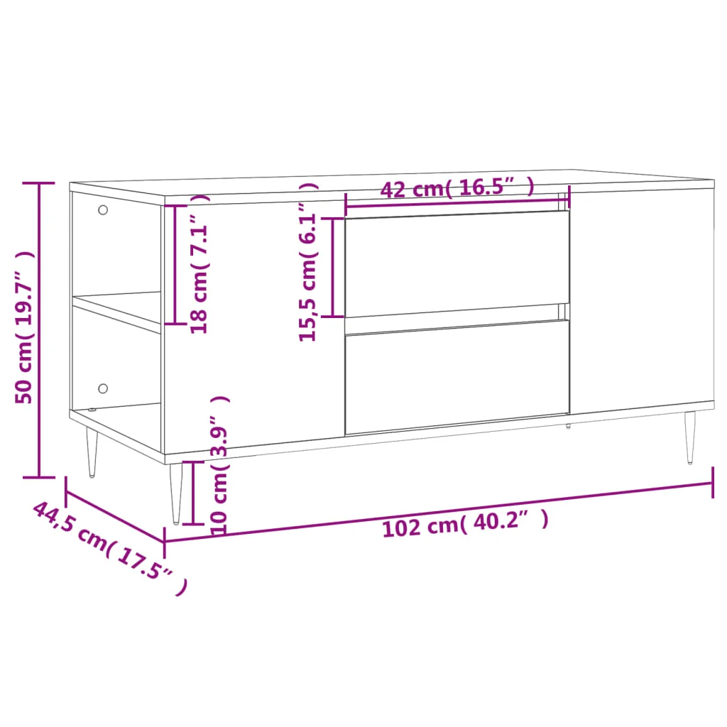 vidaXL Salontafel 102x44,5x50 cm bewerkt hout wit