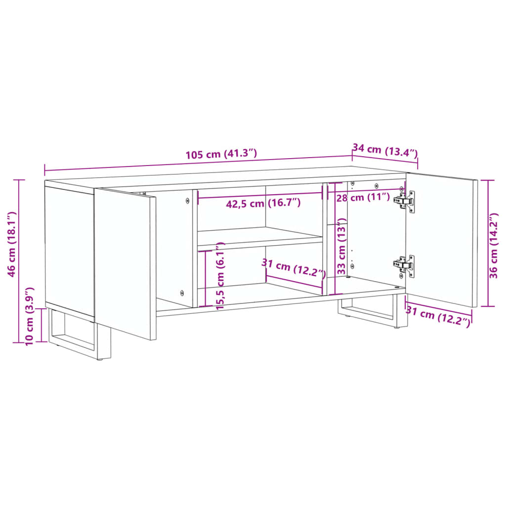 vidaXL Tv-meubel 105x34x46 cm massief mangohout wit