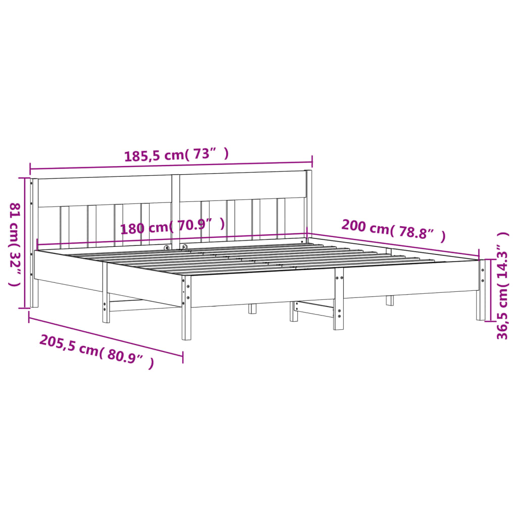 vidaXL Bedframe met hoofdbord massief grenenhout wasbruin 180x200 cm