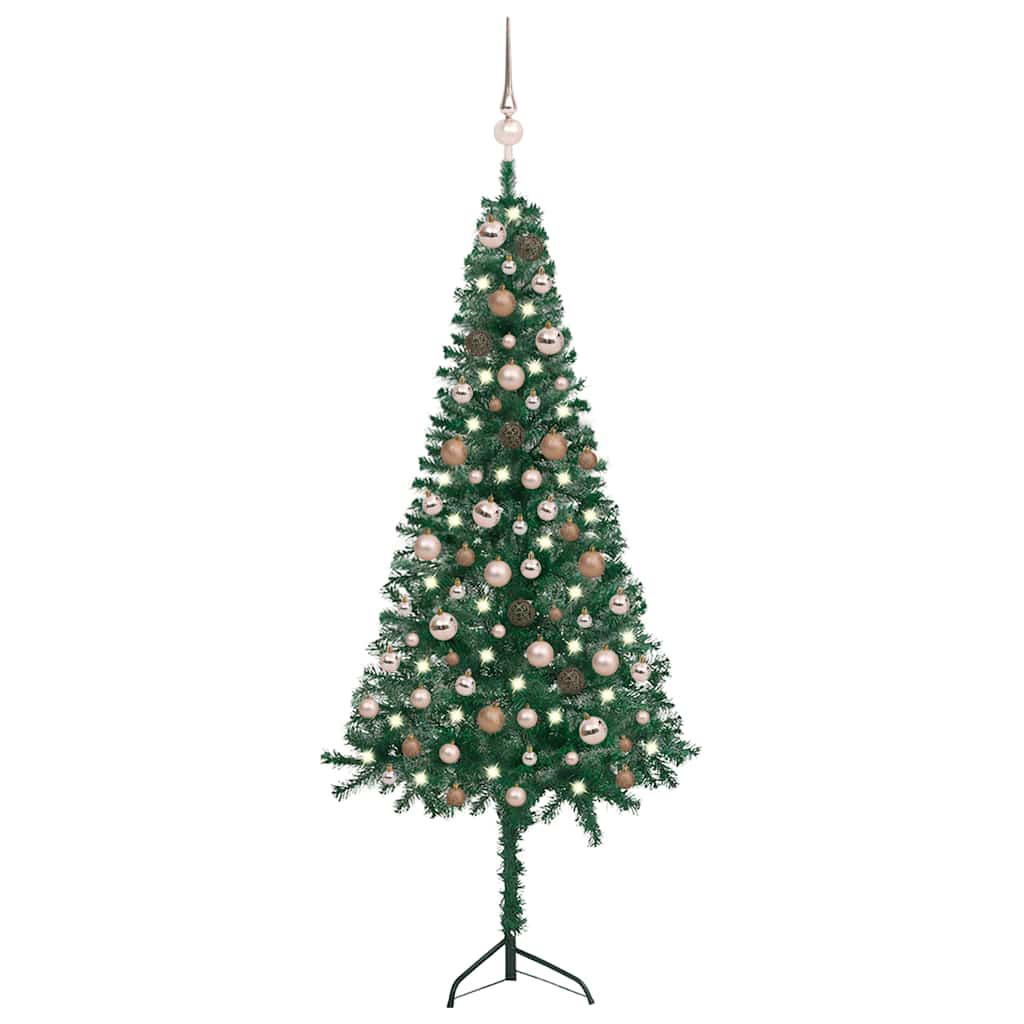 vidaXL Kunstkerstboom met LED's en kerstballen hoek 150 cm PVC groen