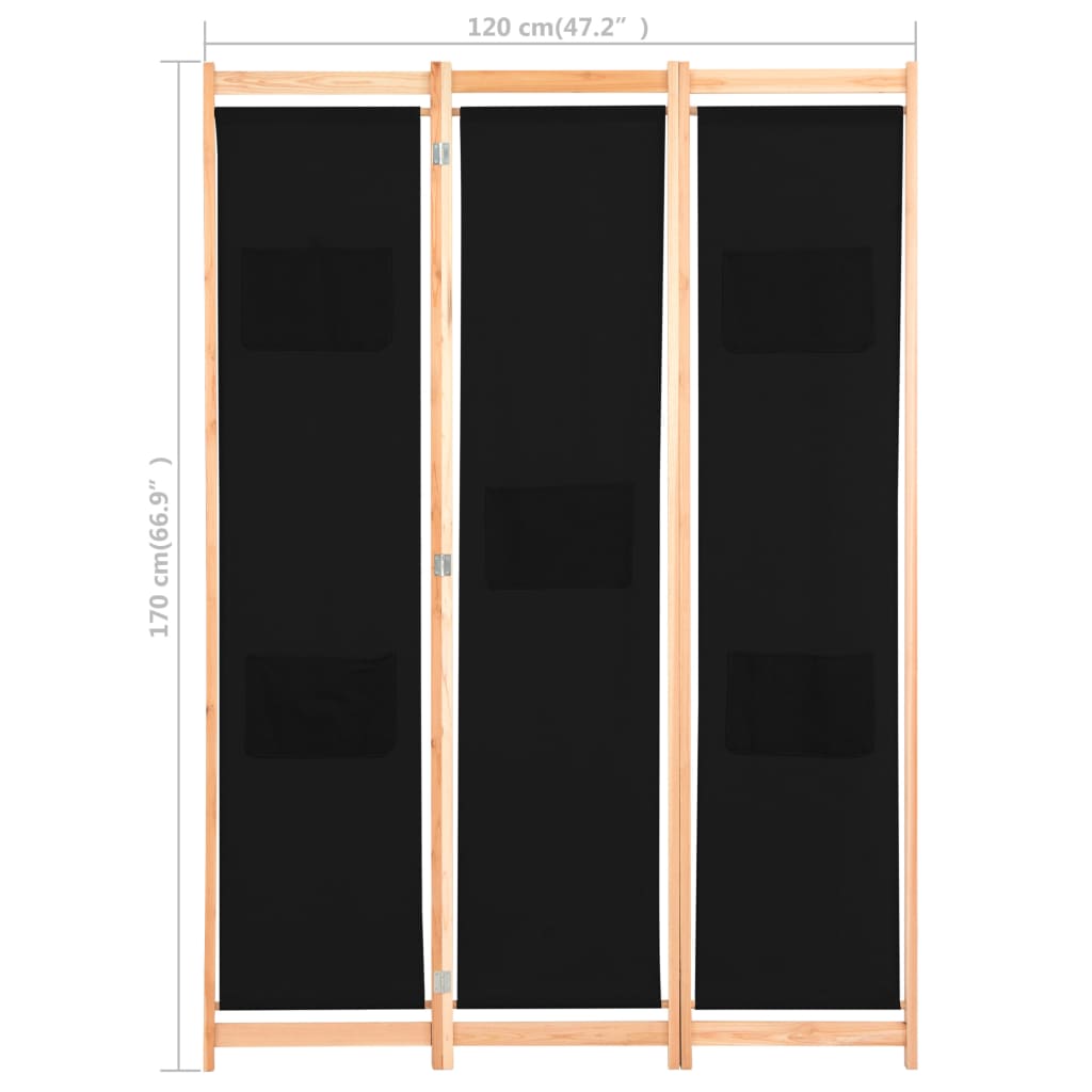 vidaXL Kamerscherm met 3 panelen 120x170x4 cm stof zwart