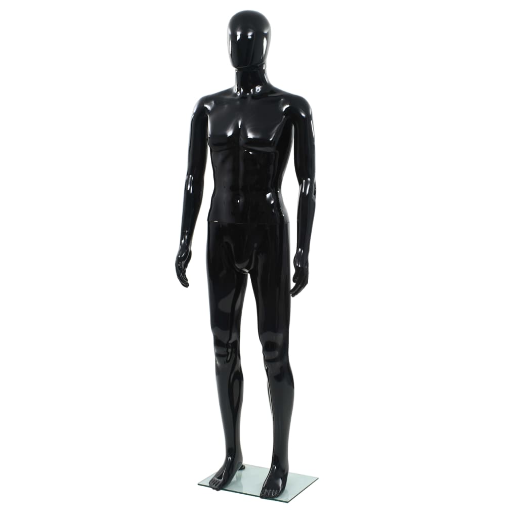 vidaXL Etalagepop mannelijk met glazen voet 185 cm glanzend zwart