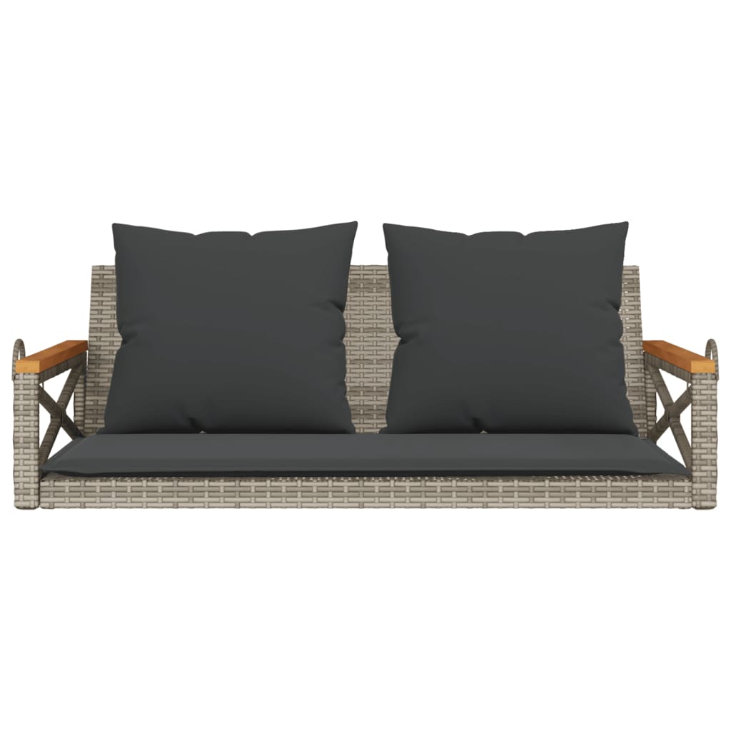 vidaXL Schommelbank met kussens 109x62x40 cm poly rattan grijs