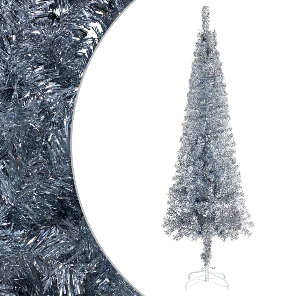 vidaXL Kerstboom met LED smal 120 cm zilverkleurig