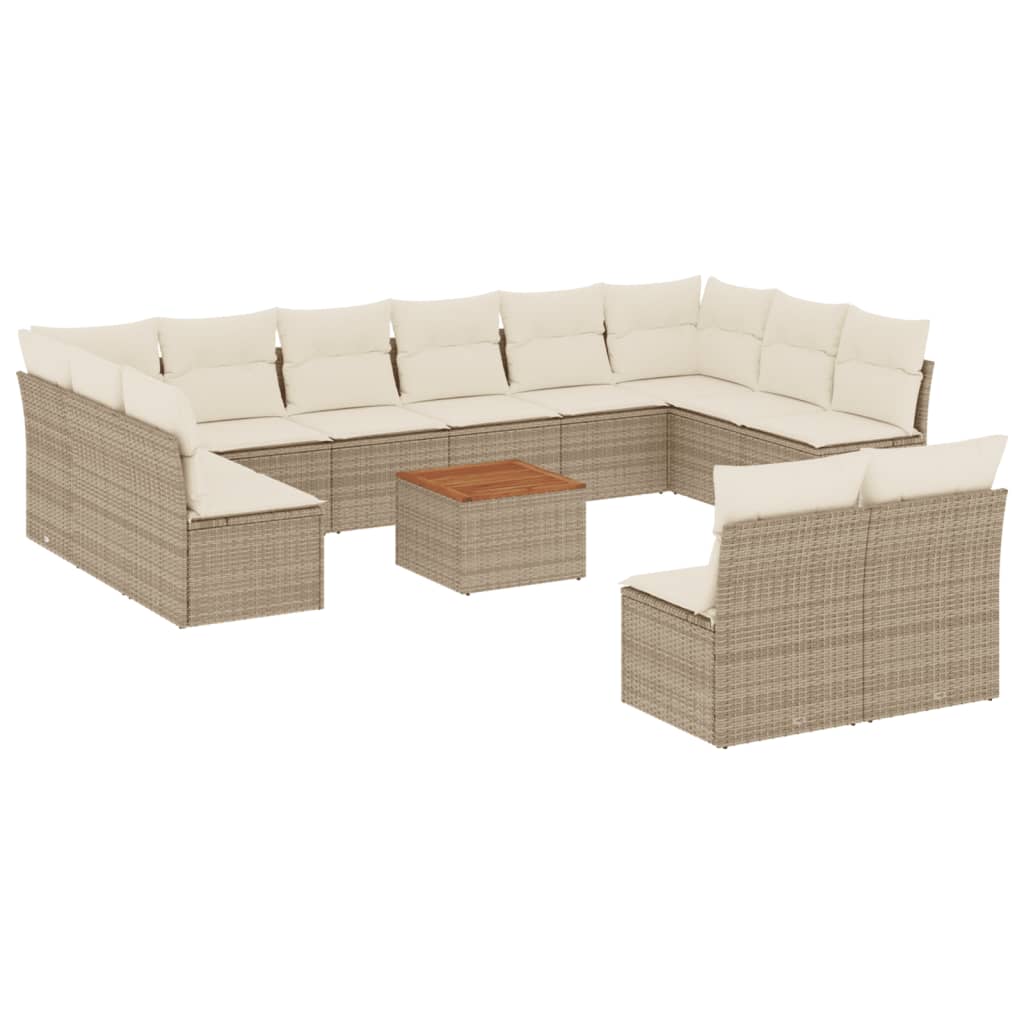 vidaXL 13-delige Loungeset met kussens poly rattan beige