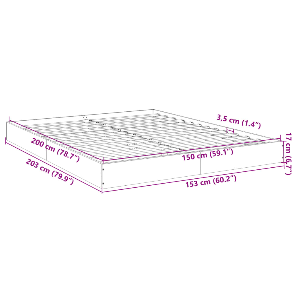 vidaXL Bedframe zonder matras bewerkt hout bruin eikenkleur 150x200 cm