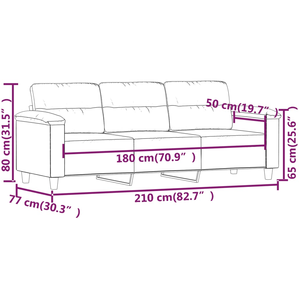 vidaXL Driezitsbank 180 cm microvezelstof lichtgrijs