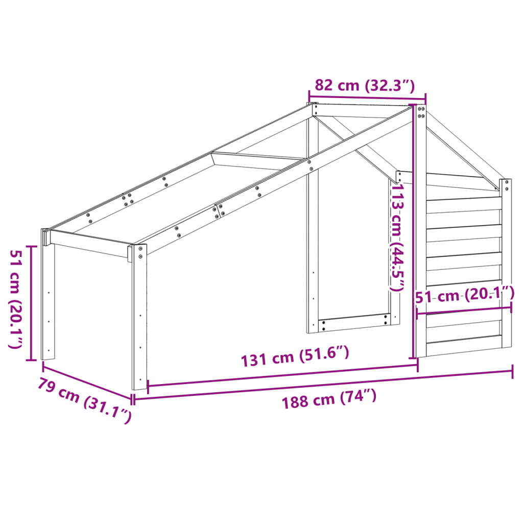 vidaXL Kinderbedhuisje 188x82x113 cm massief grenenhout wit