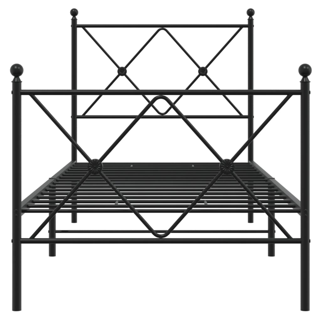 vidaXL Bedframe met hoofd- en voeteneinde metaal zwart 75x190 cm
