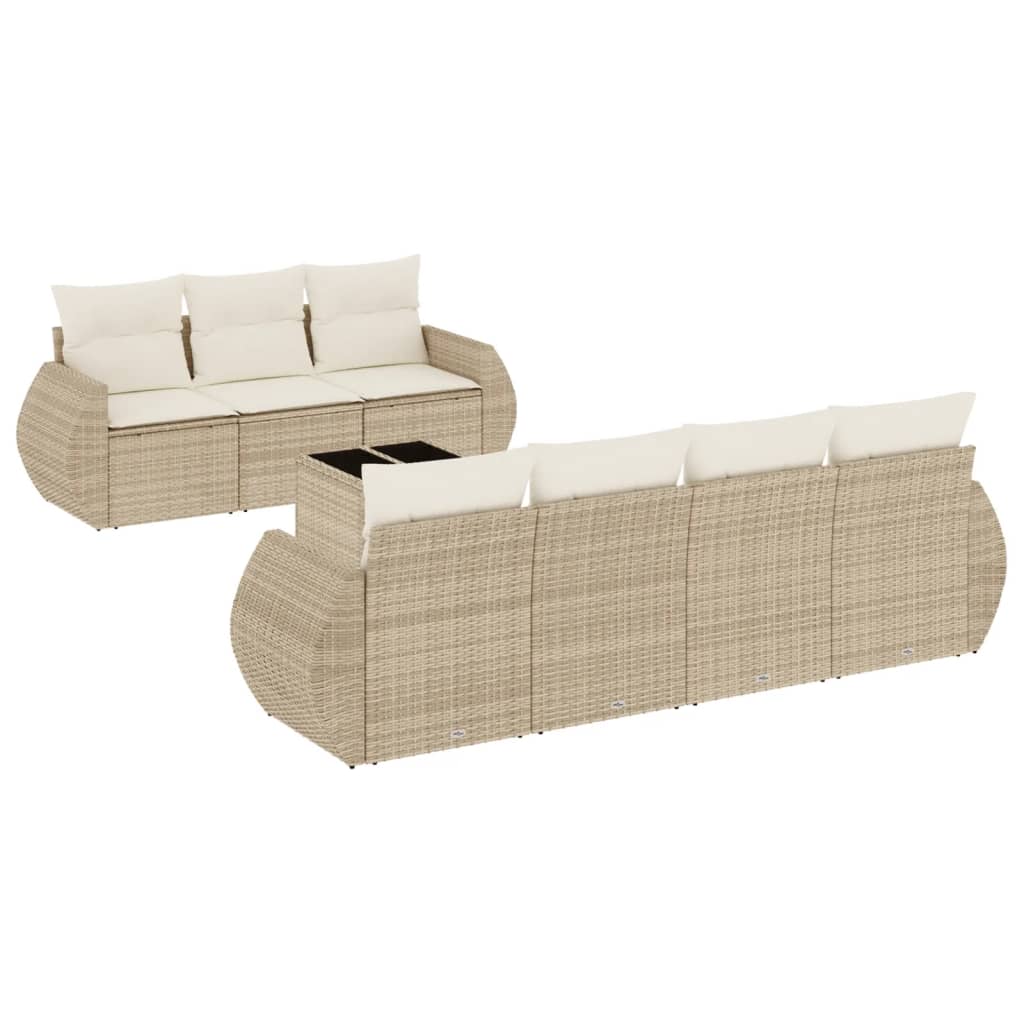 vidaXL 8-delige Loungeset met kussens poly rattan beige