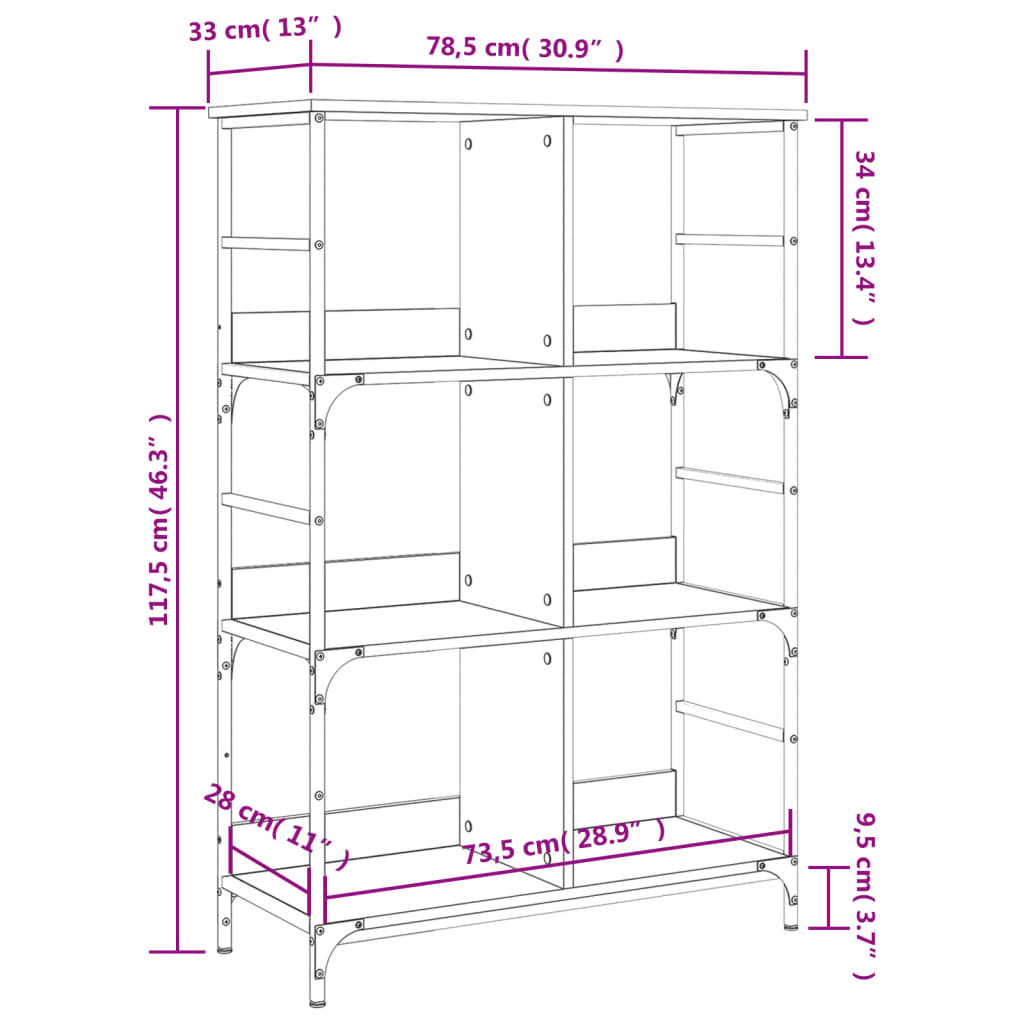 vidaXL Boekenrek 78,5x33x117,5 cm bewerkt hout sonoma eikenkleurig