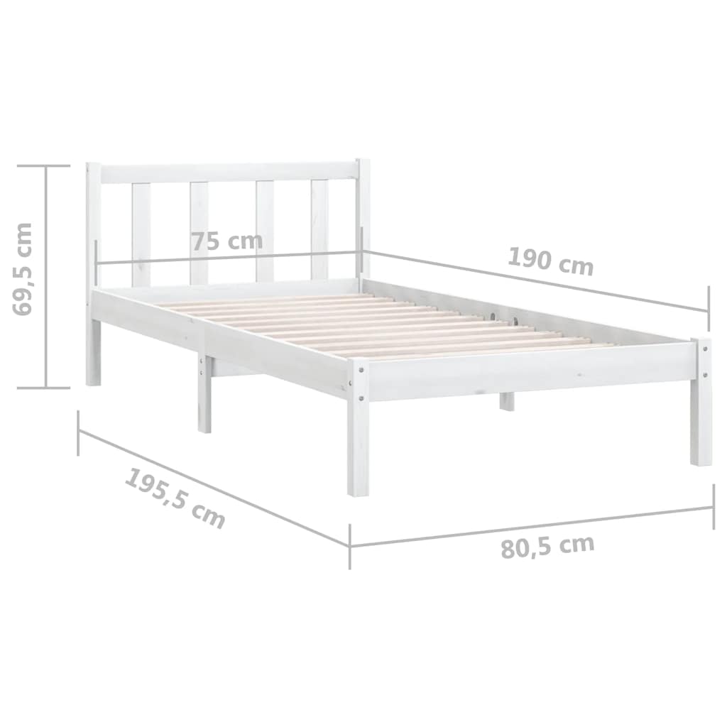 vidaXL Bedframe massief grenenhout wit 75x190 cm