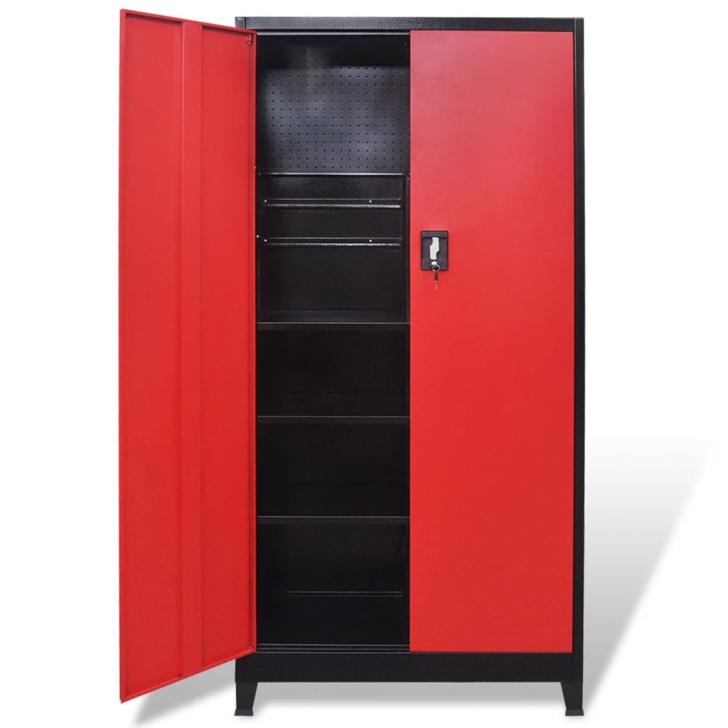 vidaXL Gereedschapskast met 2 deuren 90x40x180 cm staal zwart en rood
