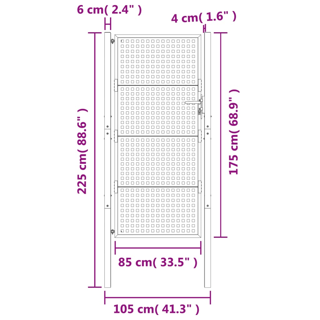 vidaXL Poort 105x225 cm staal antracietkleurig