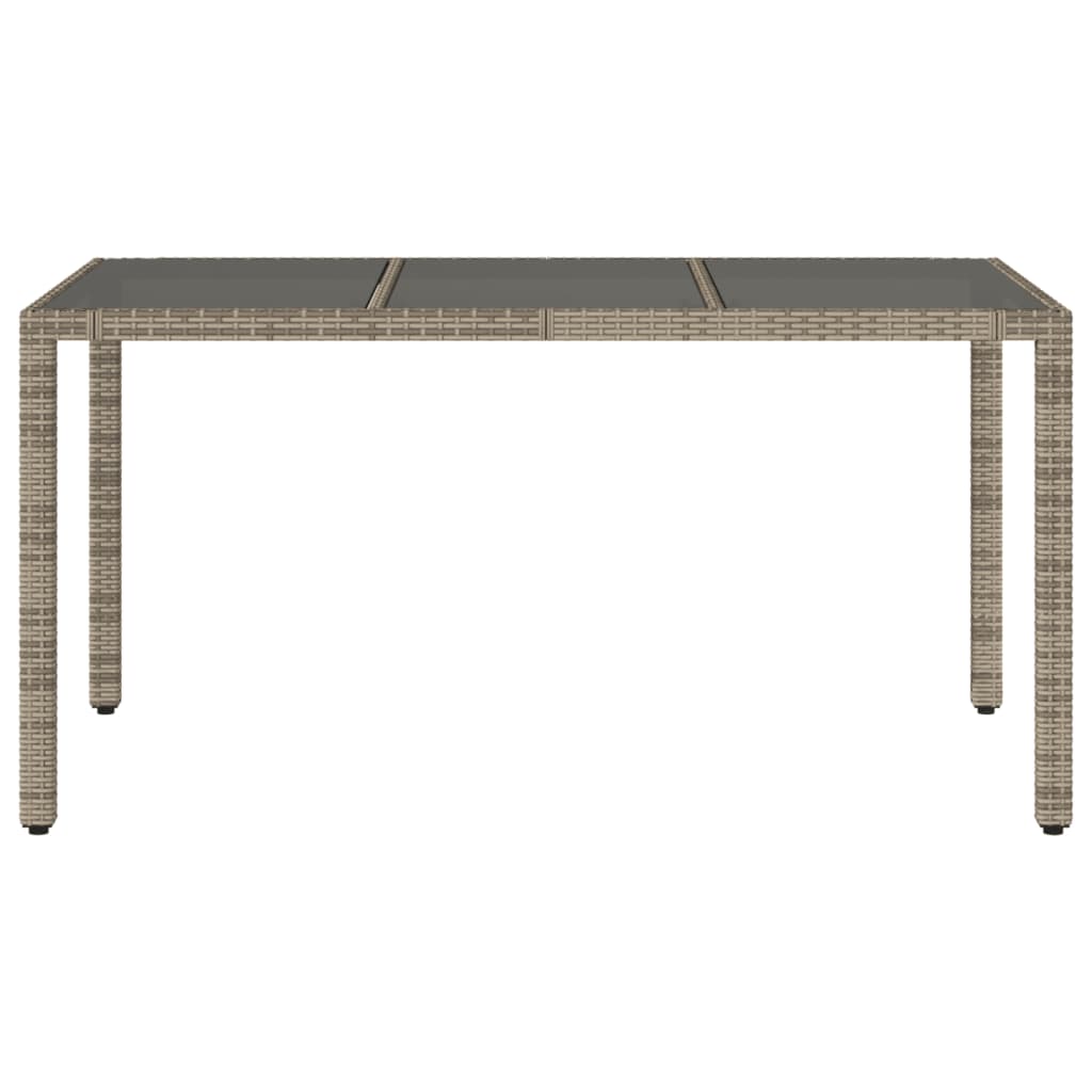 vidaXL Tuintafel met glazen blad 150x90x75 cm poly rattan grijs