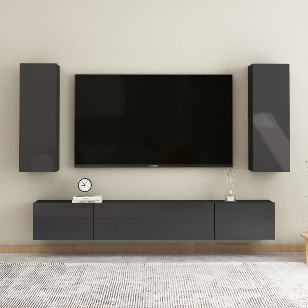 vidaXL Tv-meubelen 2 st 30,5x30x90 cm spaanplaat hoogglans grijs