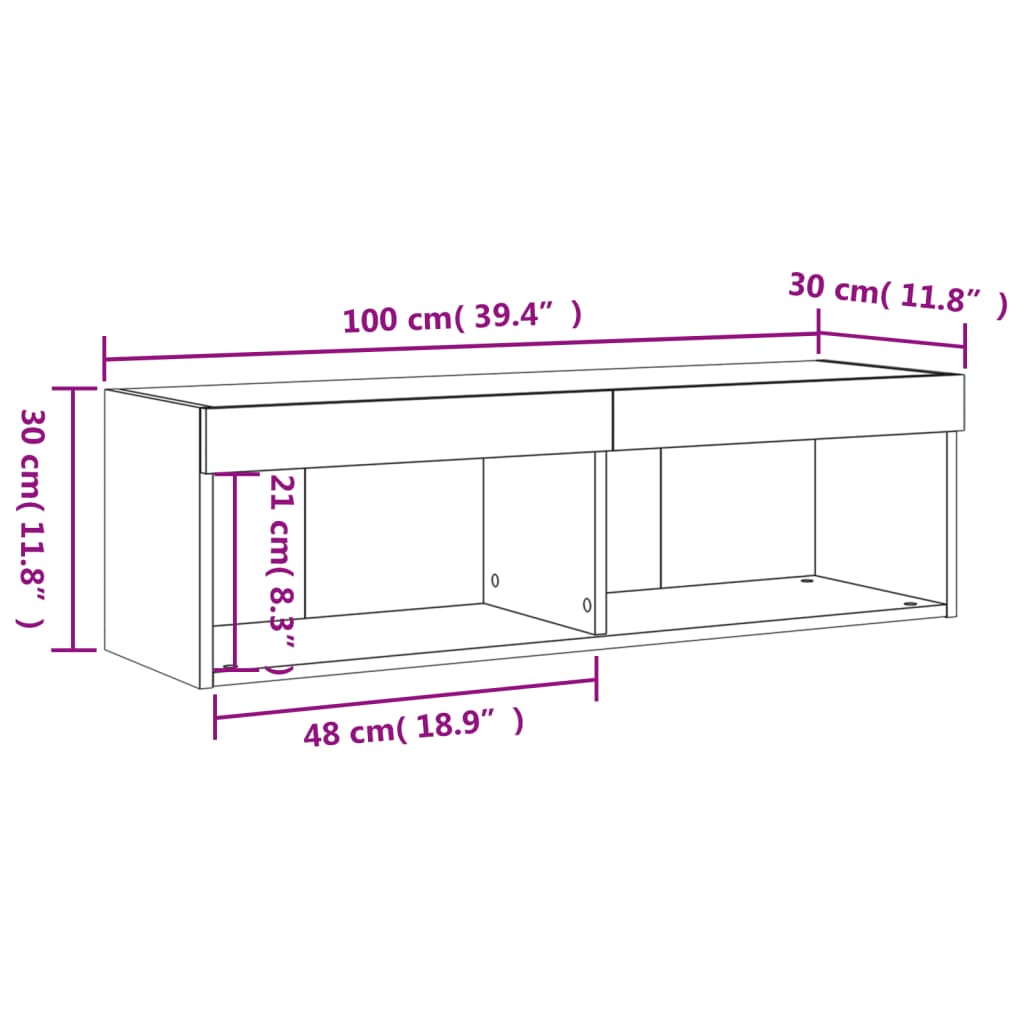 vidaXL Tv-meubel LED-verlichting 100x30x30 cm gerookt eikenkleurig