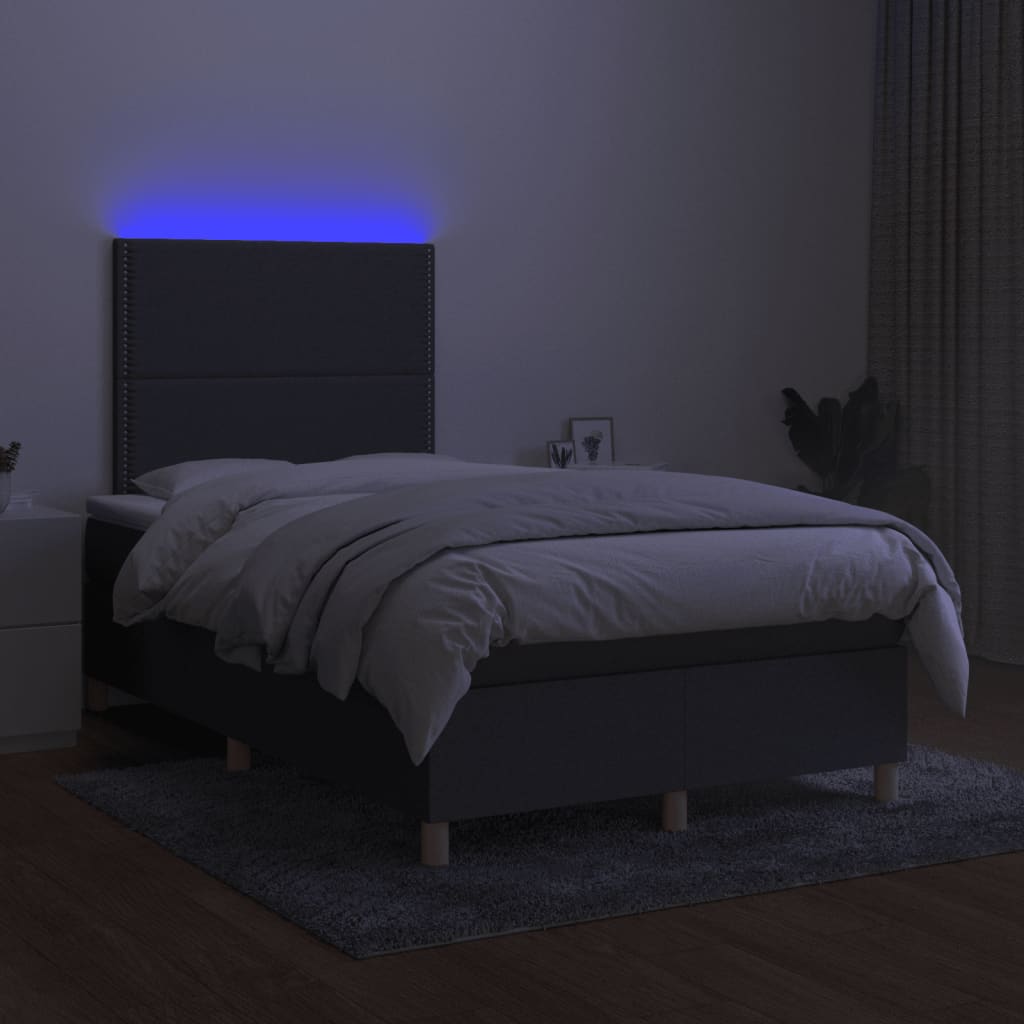 vidaXL Boxspring met matras en LED stof donkergrijs 120x190 cm