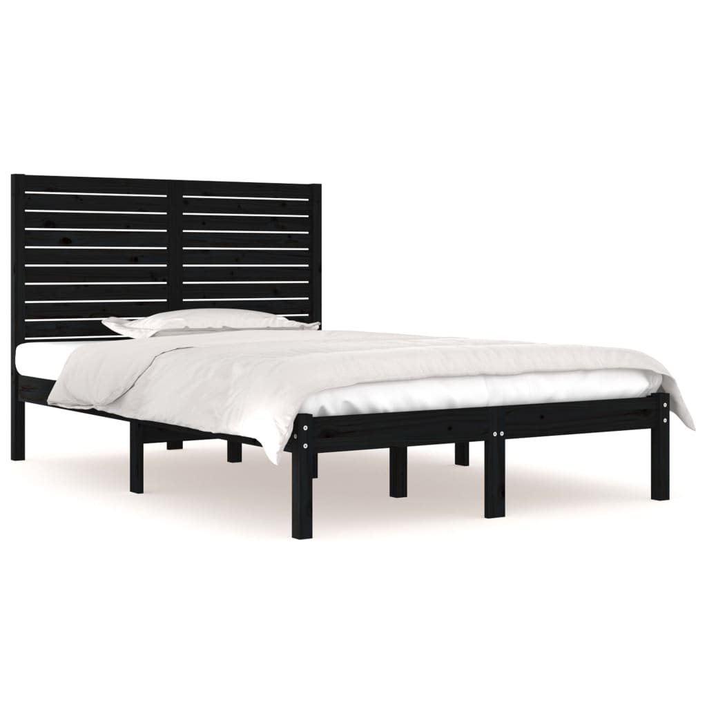 vidaXL Bedframe massief hout zwart 135x190 cm