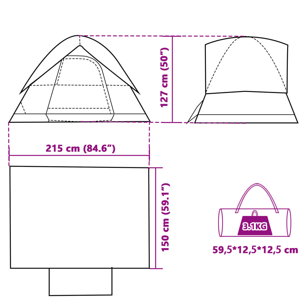 vidaXL Koepeltent 2-persoons waterdicht blauw