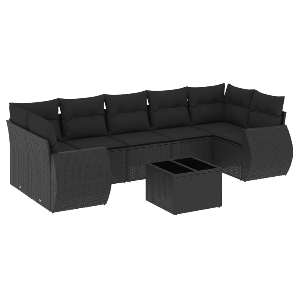 vidaXL 8-delige Loungeset met kussens poly rattan zwart