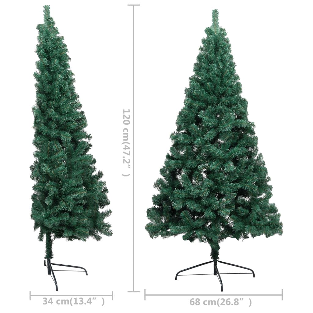 vidaXL Kunstkerstboom met verlichting half standaard 120 cm PVC groen