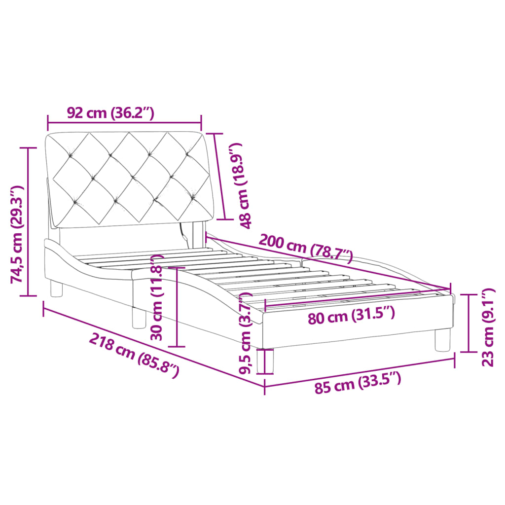 vidaXL Bedframe met LED-verlichting fluweel zwart 80x200 cm