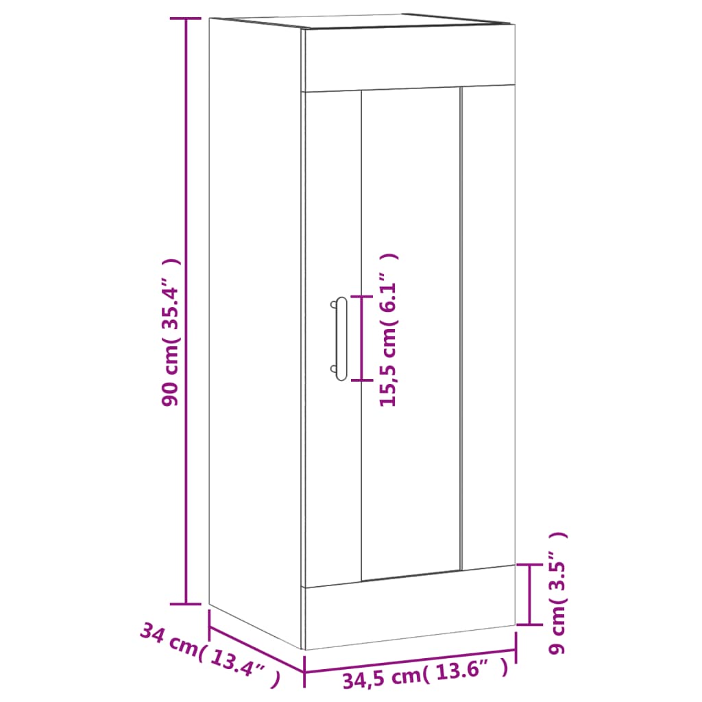 vidaXL Wandkast 34,5x34x90 cm bewerkt hout grijs sonoma eikenkleurig